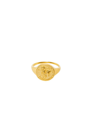 front-image-of-spell-s-aquarius-stargazer-zodiac-ring-the-hand-crafted-ring-comes-in-22k-gold-vermeil-and-features-an-embossed-artwork-of-the-zodiac-sign