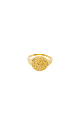 front-image-of-spell-s-scorpio-stargazer-zodiac-ring-the-hand-crafted-ring-comes-in-22k-gold-vermeil-and-features-an-embossed-artwork-of-the-zodiac-sign