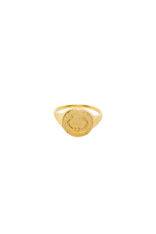 front-image-of-spell-s-taurus-stargazer-zodiac-ring-the-hand-crafted-ring-comes-in-22k-gold-vermeil-and-features-an-embossed-artwork-of-the-zodiac-sign